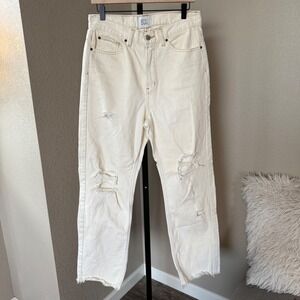 BDG Urban Outfitters Cowboy Distressed Jeans Raw Hem Cream Denim Womens  Size 30